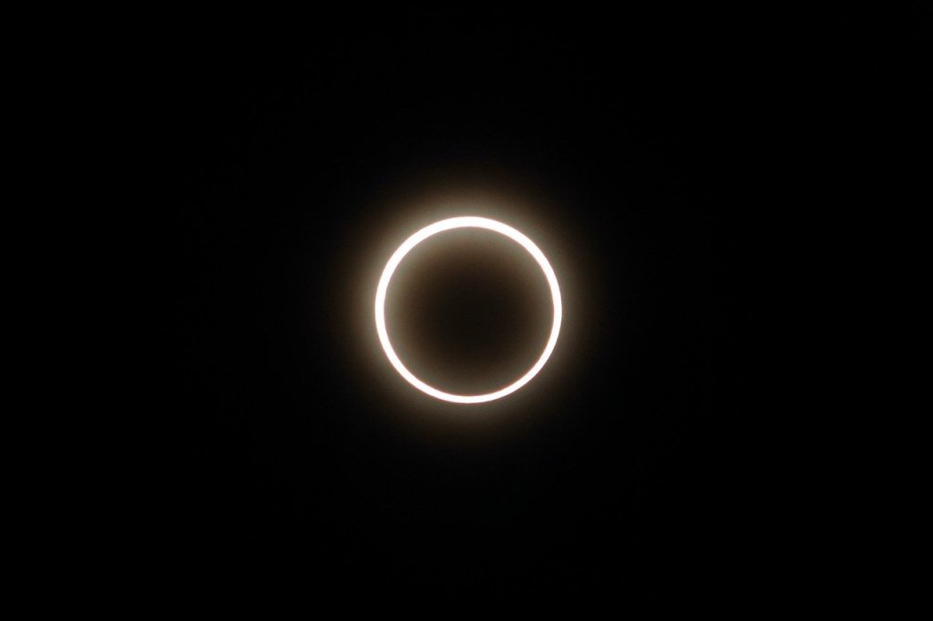 The ring of light created by a solar eclipse.