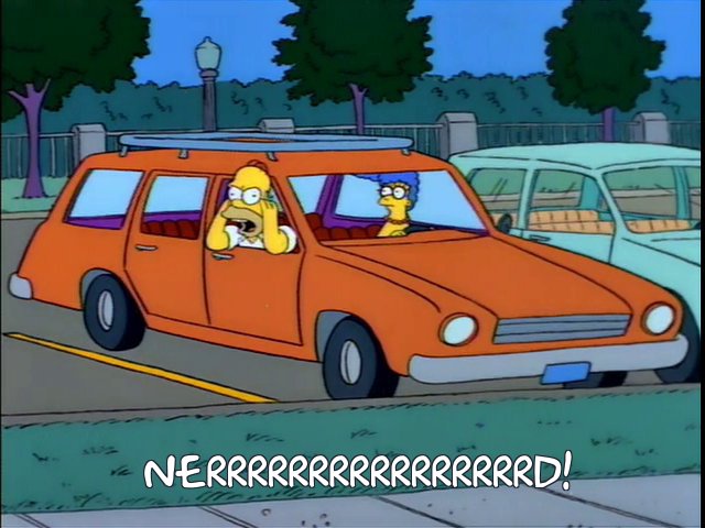 A scene from "The Simpsons", Homer yelling 'Nerrrrrrrrrrrd!'.