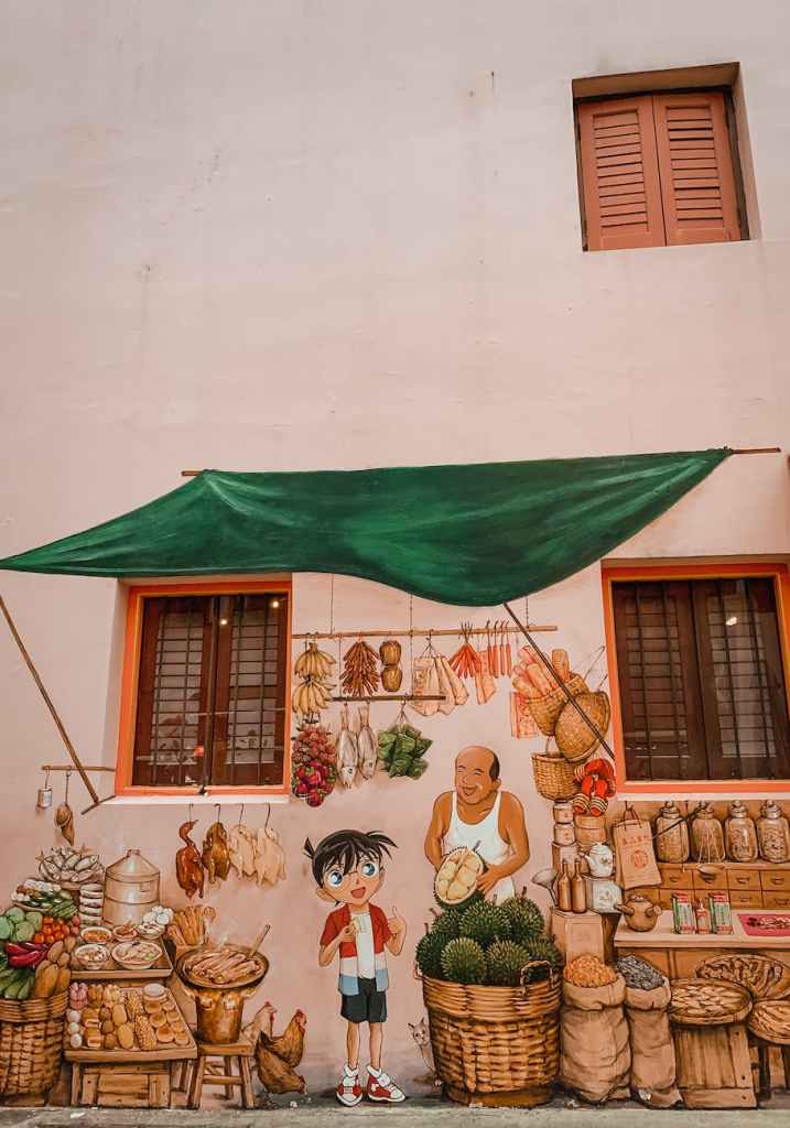 A mural painted to look like market stall.