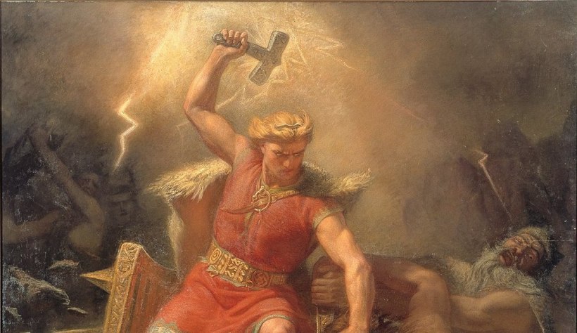 The painting "Thor's Fight with the Giants."