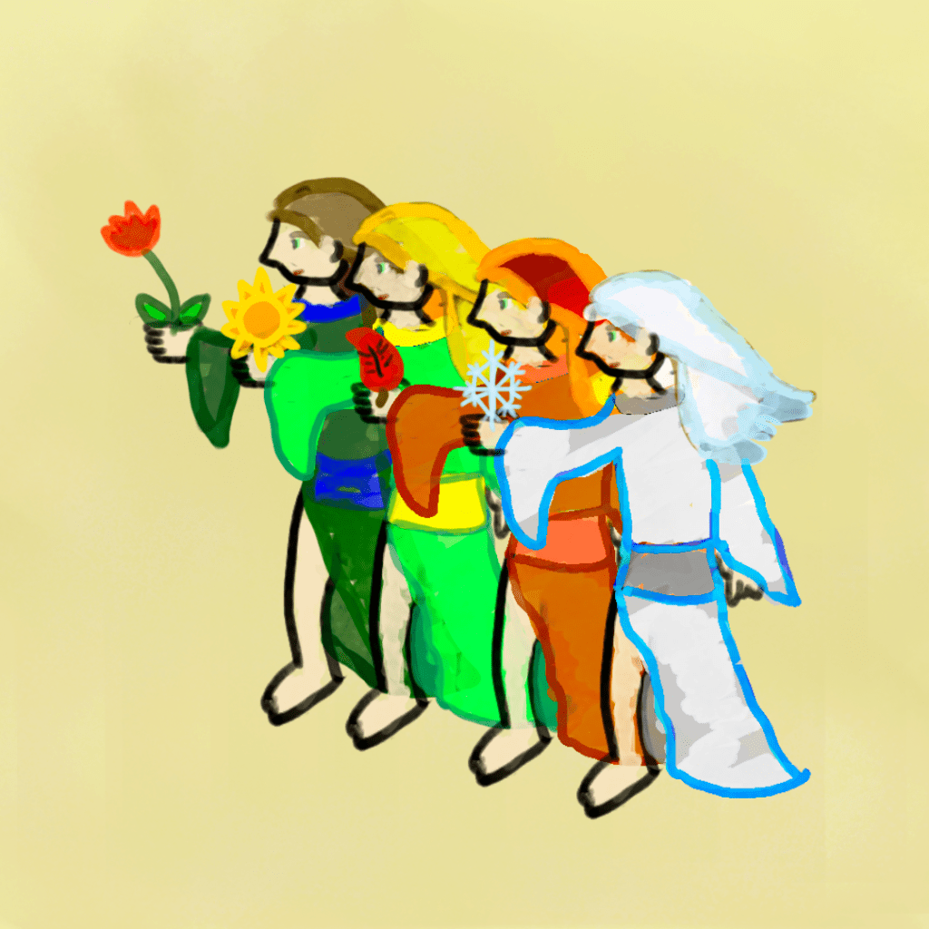 Art of the four aspects of the goddess Treza.