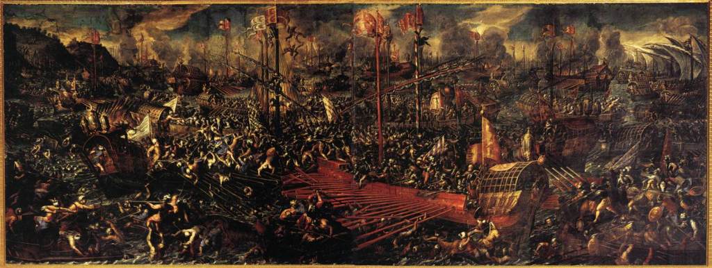 Andrea Vicentino's painting of the Battle of Lepanto."