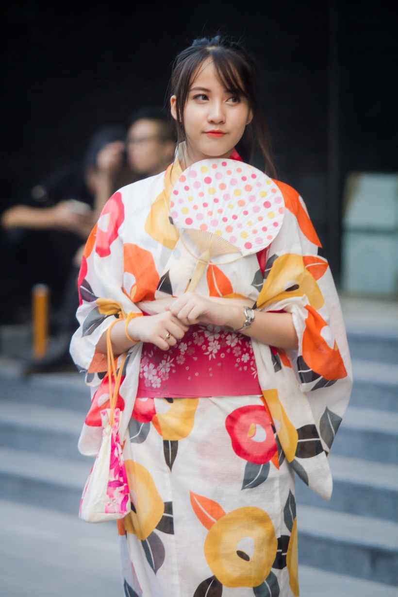 A woman in a kimono.