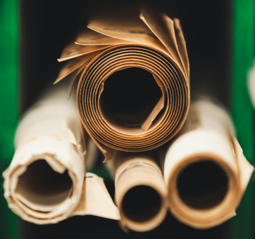 Several rolled-up papers.