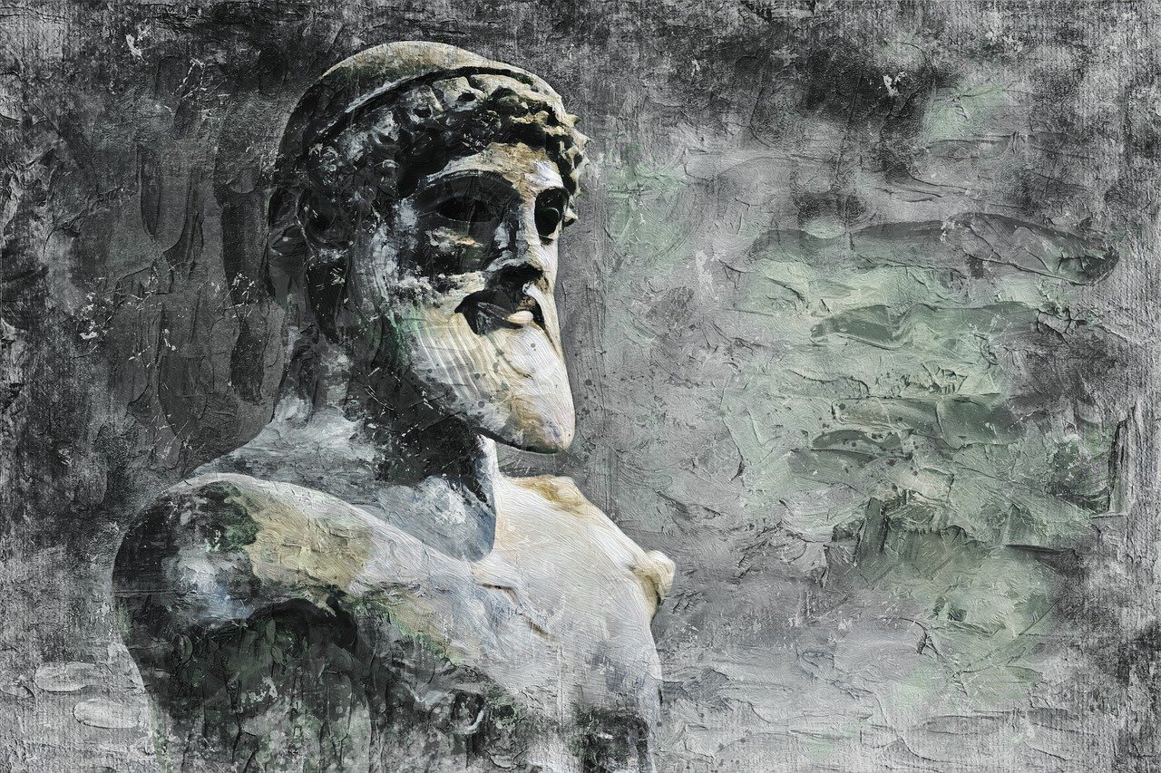 A painting of a bust of Poseidon. Image by Brigitte Werner from Pixabay