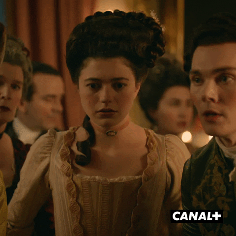 A woman in a historical drama fainting.