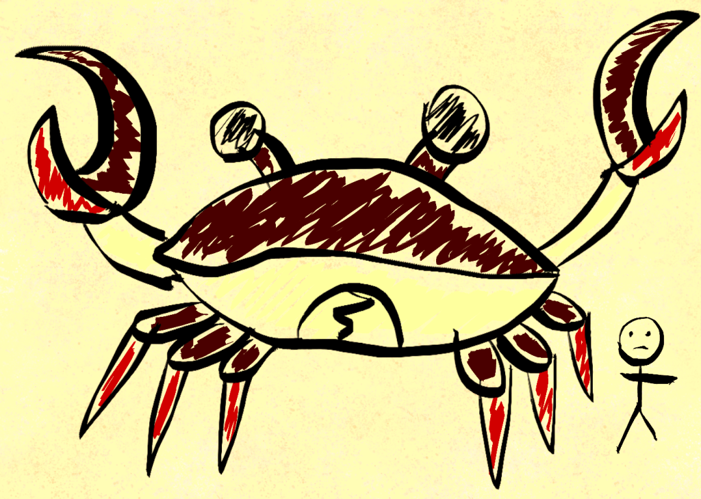 A Gigacrab, with an unfortunate Human included for scale.