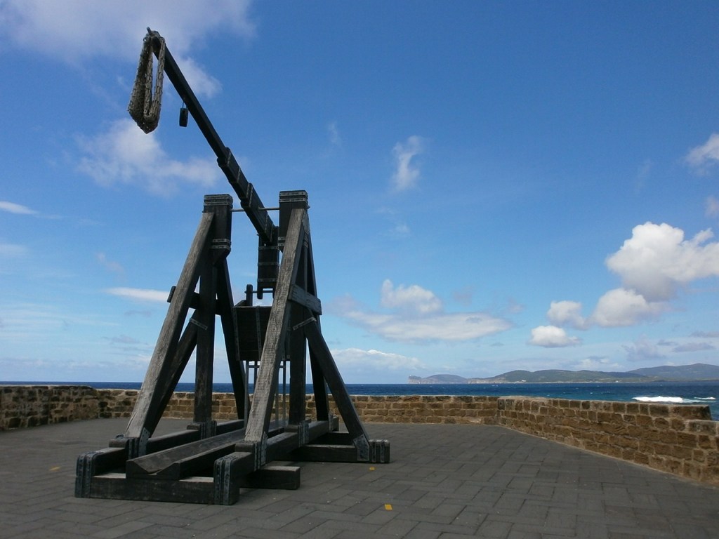 A catapult overlooking the sea.