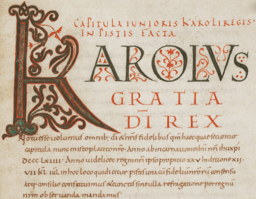 An illuminated Carolingian manuscript.