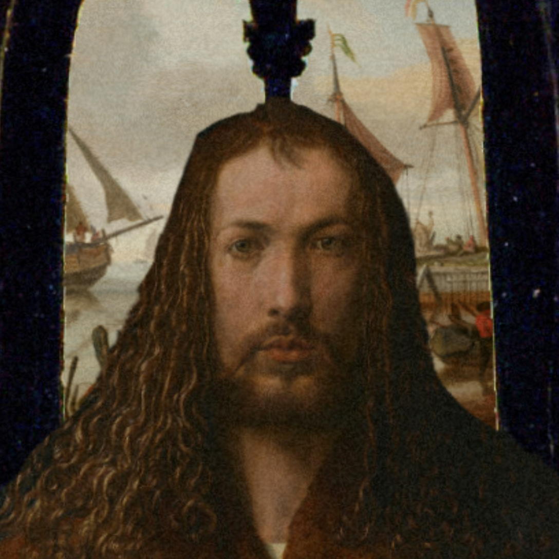 Art of King Sigurd of Hrimfax, based on Albrecht Dürer's Self-Portrait.