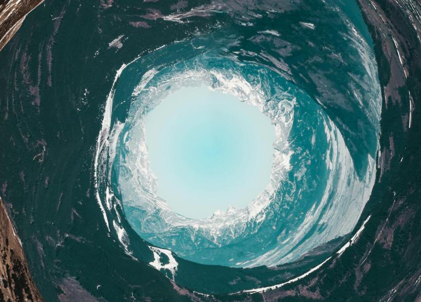 The sky viewed through an ice tunnel