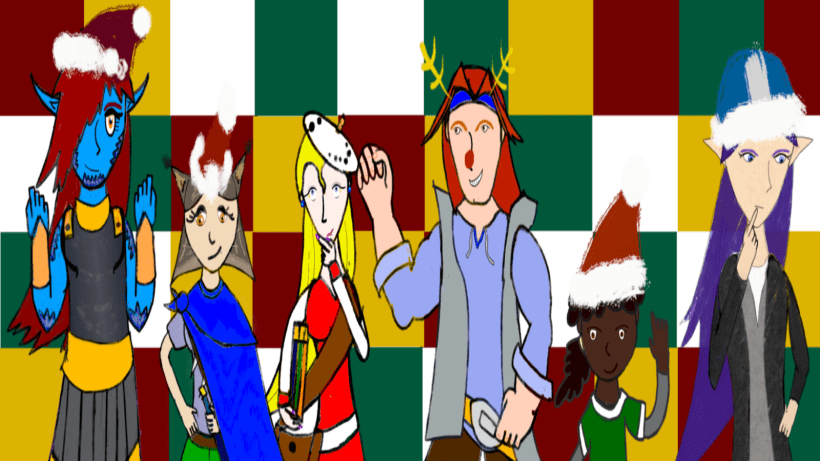 The Middlesbrooke character in Christmas hats.