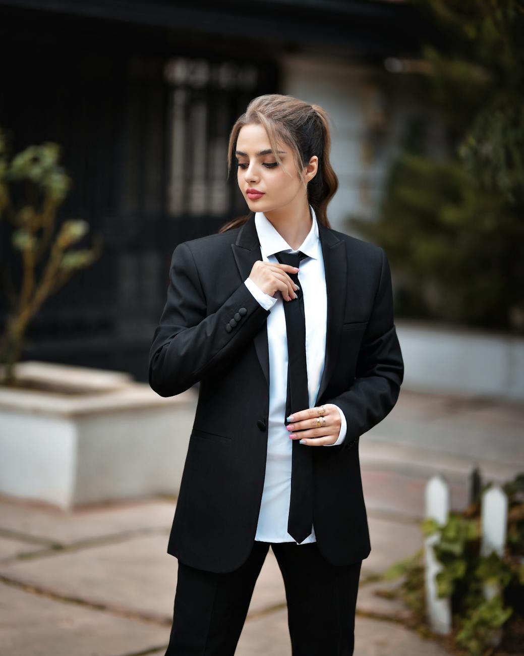 A woman in a suit.