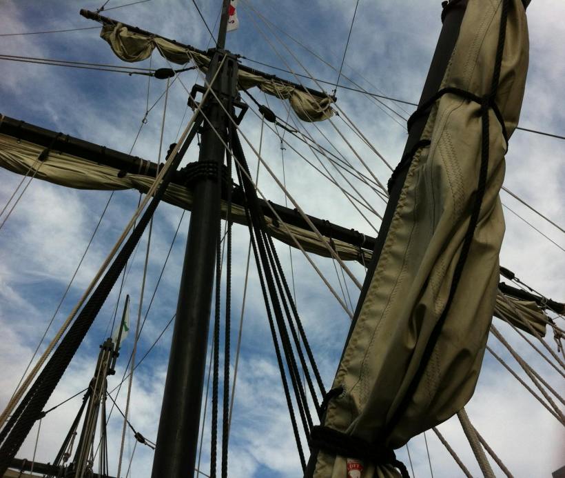The mast and rigging of a ship.