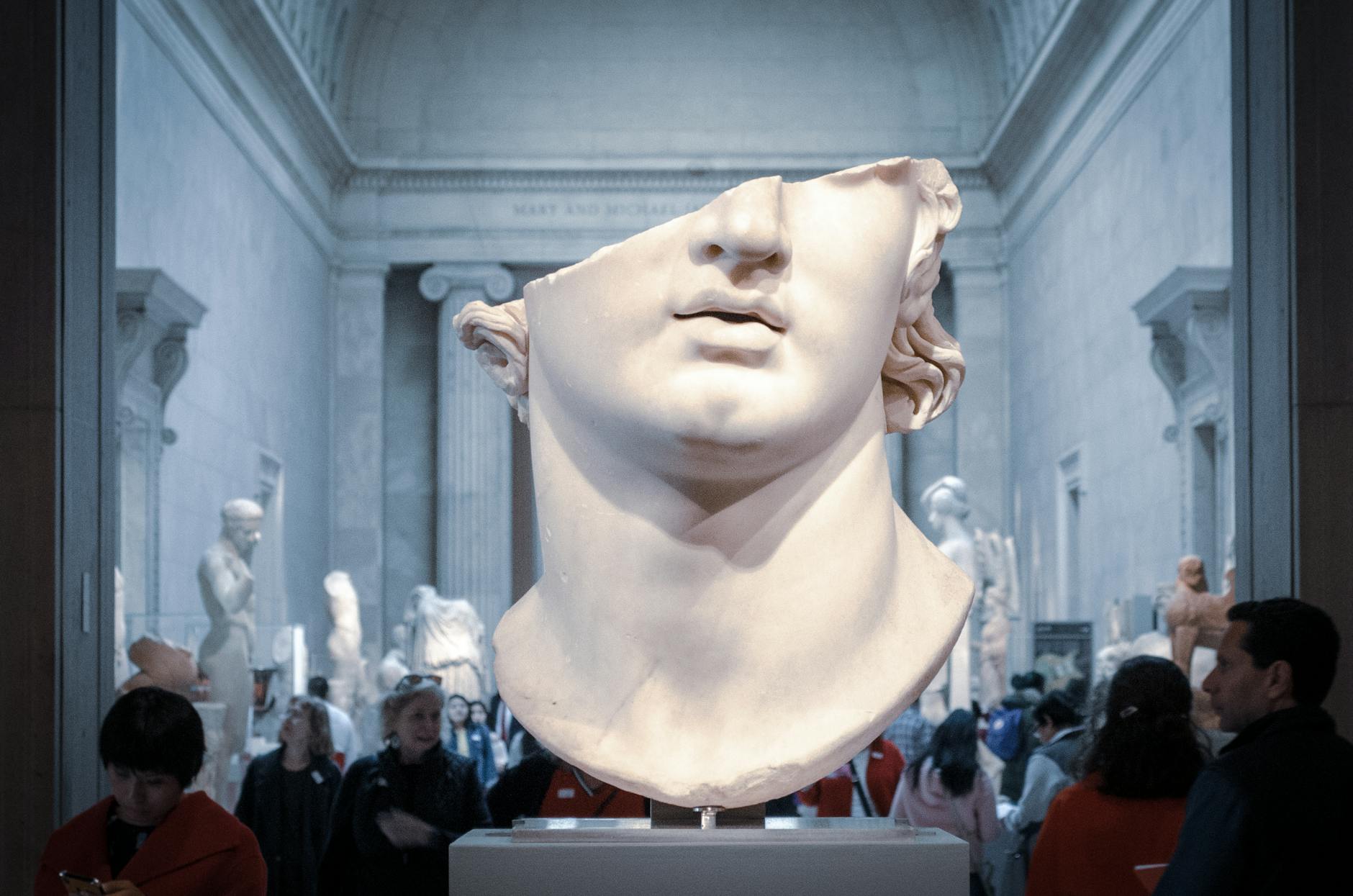 A fragment of an ancient marble bust.