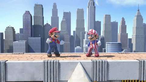Mario using his FLUDD special attack in Super Smash Bros.